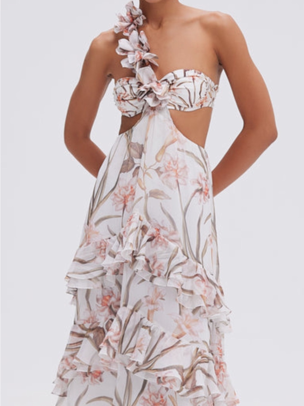 PatBO Cream Floral Ruffle Maxi Dress